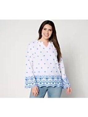 Belle by Kim Gravel Daisy Pop embroidered Blouse White Medium